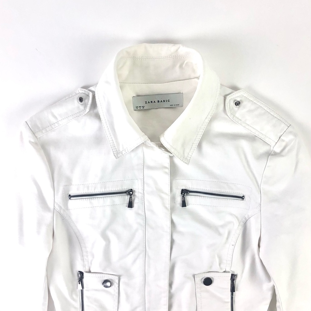 Zara Basic White Zip Moto Jacket - image 3